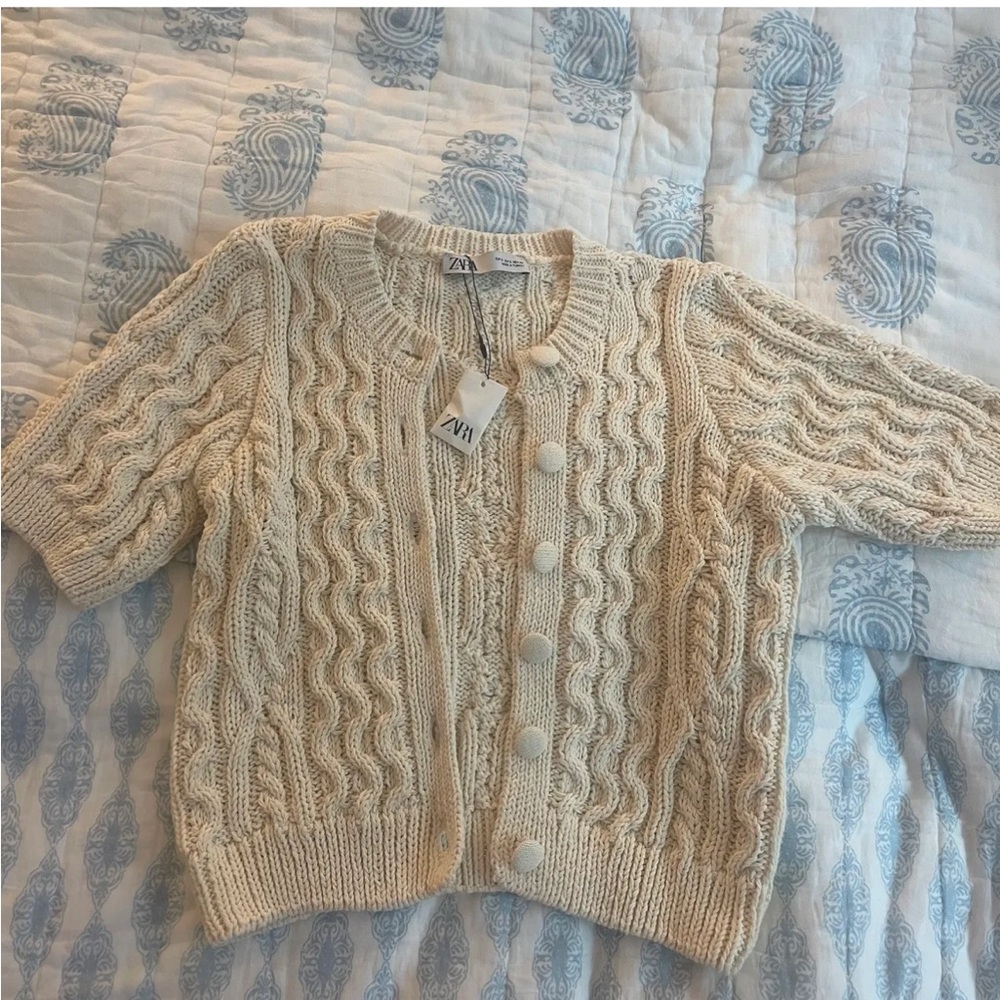 Zara short sleeve braided knit cardigan